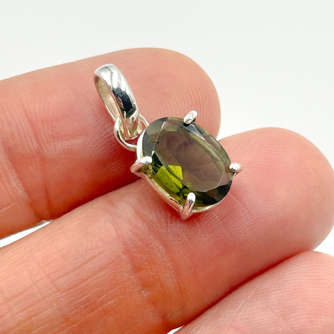 Moldavite Faceted Tektite Sterling Silver Pendant ( 6 )