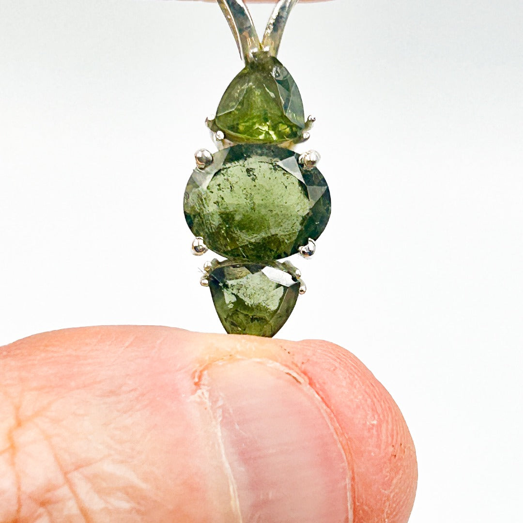 Moldavite Trillion Silver Pendant ( MT1  )