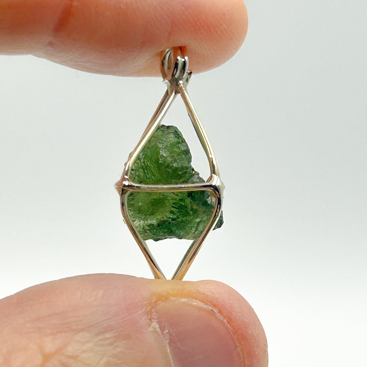 Moldavite Tektite Cage Sterling Silver Pendant ( 1 )