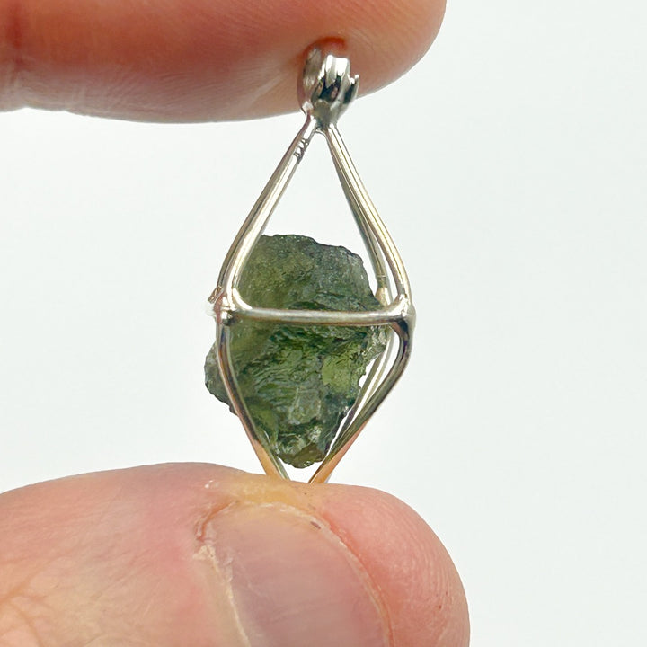 Moldavite Tektite Cage Sterling Silver Pendant ( 3 )