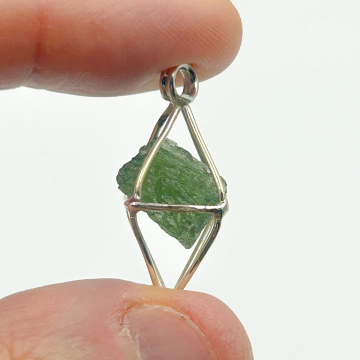 Moldavite Tektite Cage Sterling Silver Pendant ( 4 )
