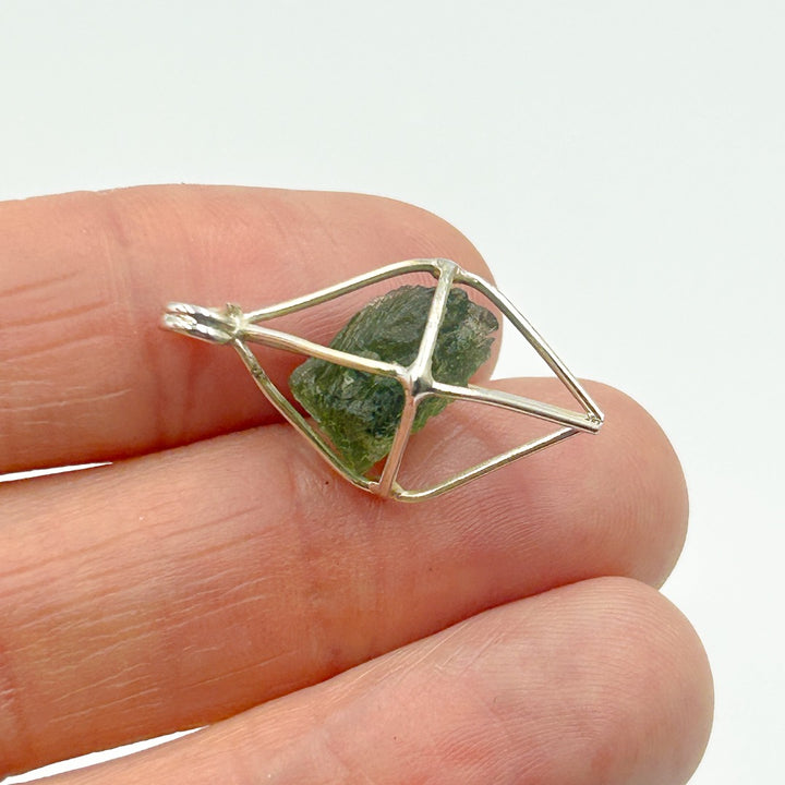 Moldavite Tektite Cage Sterling Silver Pendant ( 4 )