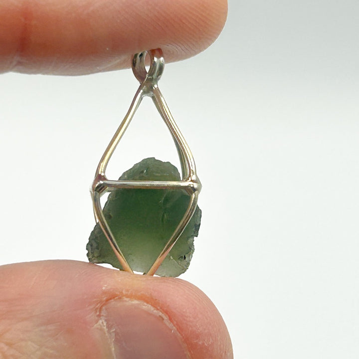 Moldavite Tektite Cage Sterling Silver Pendant ( 5 )