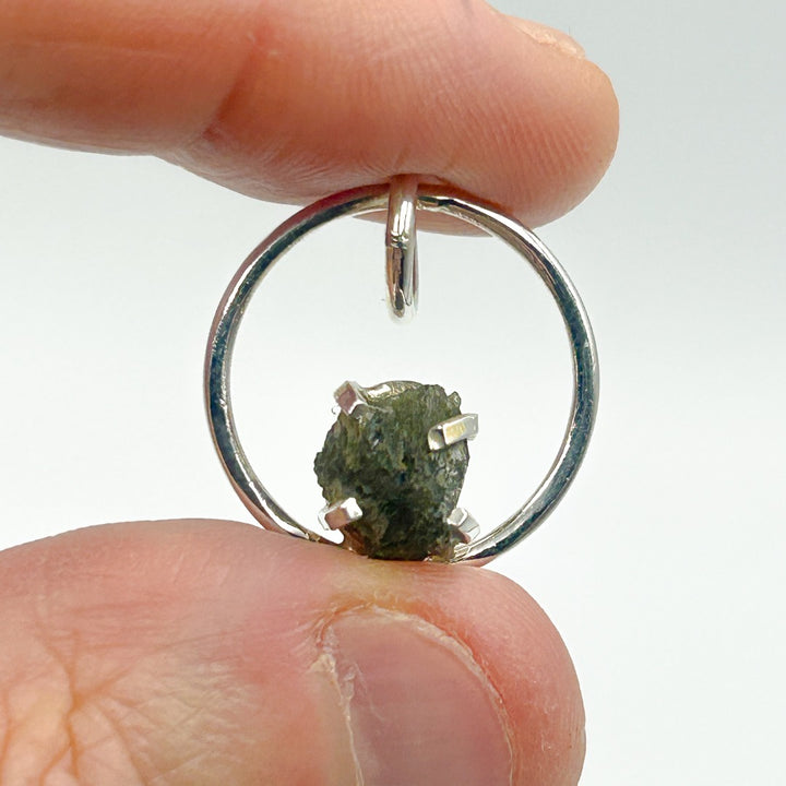 Moldavite Sterling Silver Circle Style Tektite Pendant ( 1 )