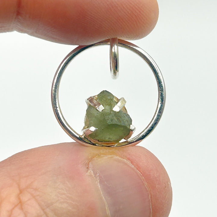 Moldavite Sterling Silver Circle Style Tektite Pendant ( 2 )