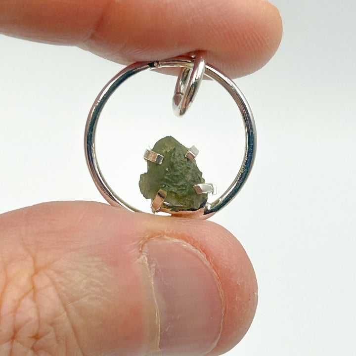 Moldavite Sterling Silver Circle Style Tektite Pendant ( 3 )
