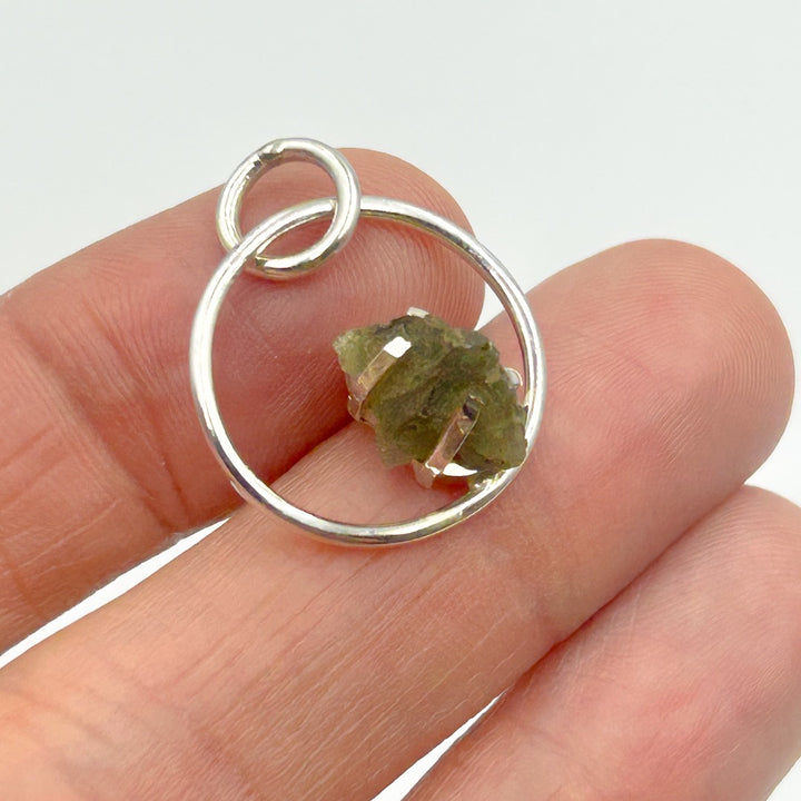 Moldavite Sterling Silver Circle Style Tektite Pendant ( 4 )