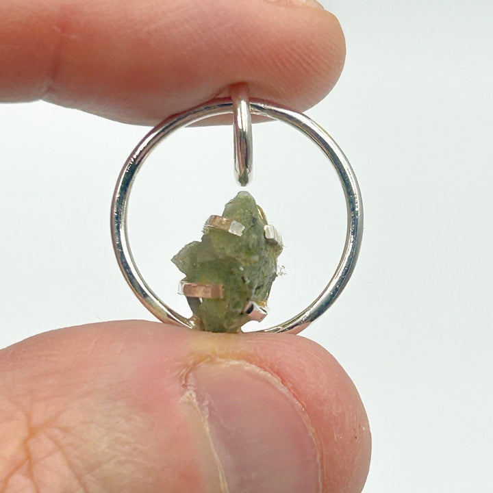 Moldavite Sterling Silver Circle Style Tektite Pendant ( 4 )