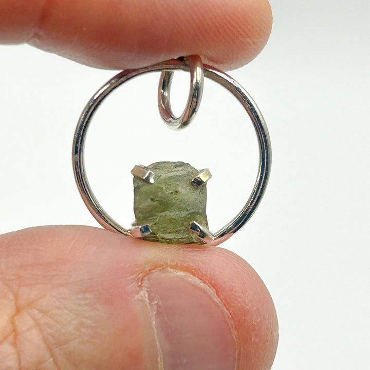 Moldavite Sterling Silver Circle Style Tektite Pendant ( 5 )