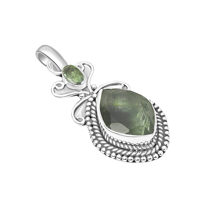Moldavite Phantom Quartz Sterling Silver Pendant ( P48 )