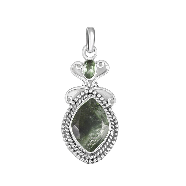 Moldavite Phantom Quartz Sterling Silver Pendant ( P48 )