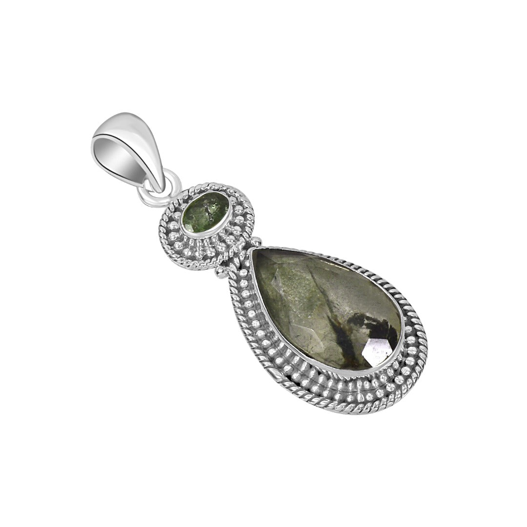 Moldavite Phantom Quartz Sterling Silver Pendant ( P163 )