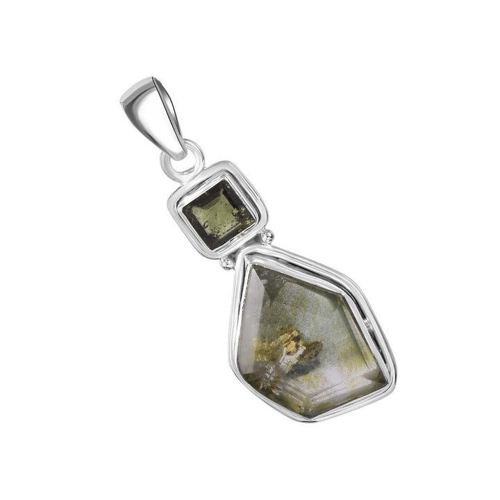 Moldavite Phantom Quartz Sterling Silver Pendant ( P59 )