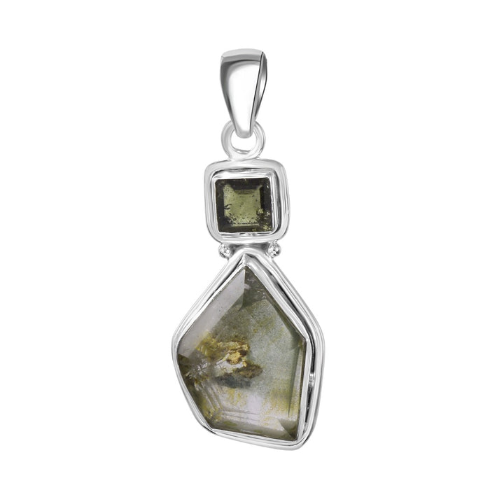 Moldavite Phantom Quartz Sterling Silver Pendant ( P59 )