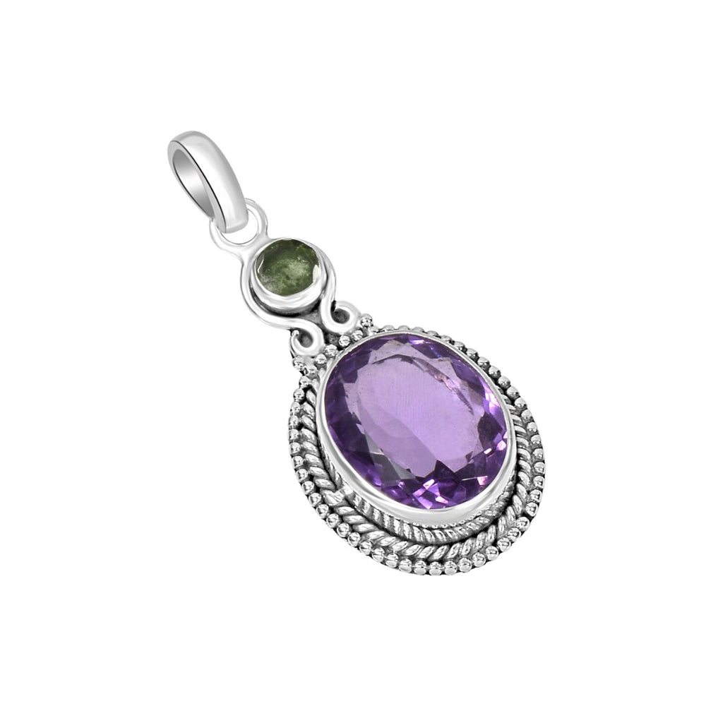 Moldavite Amethyst Sterling Silver Faceted Pendant  ( 174 ) - Crystal Nation LTD