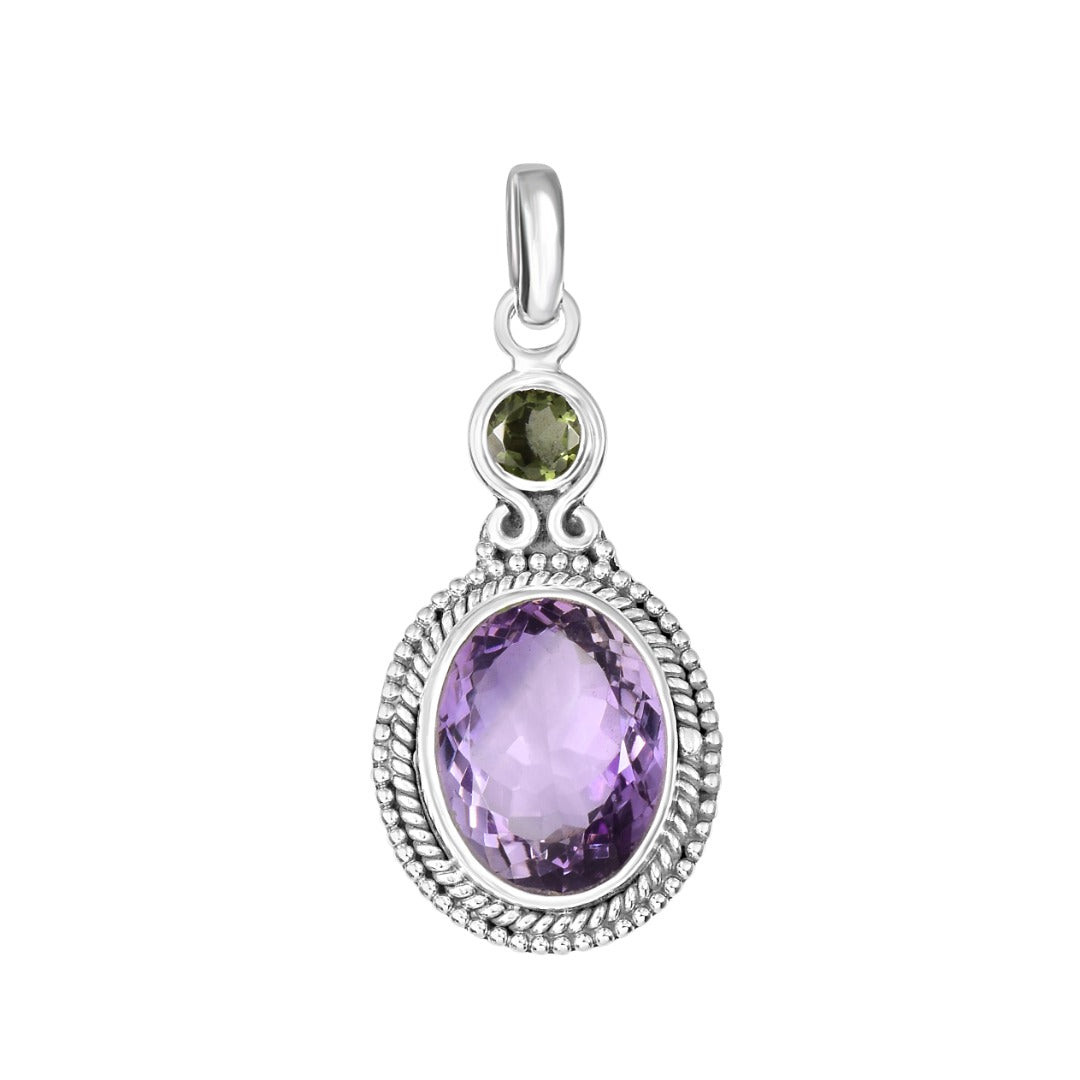 Moldavite Amethyst Sterling Silver Faceted Pendant  ( 89 )