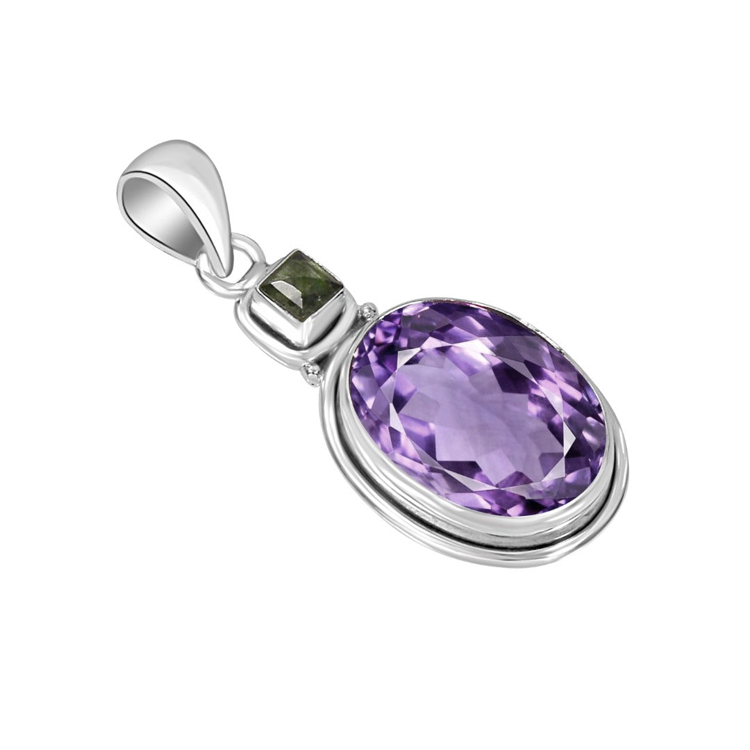 Moldavite Amethyst Sterling Silver Faceted Pendant  ( 17 )