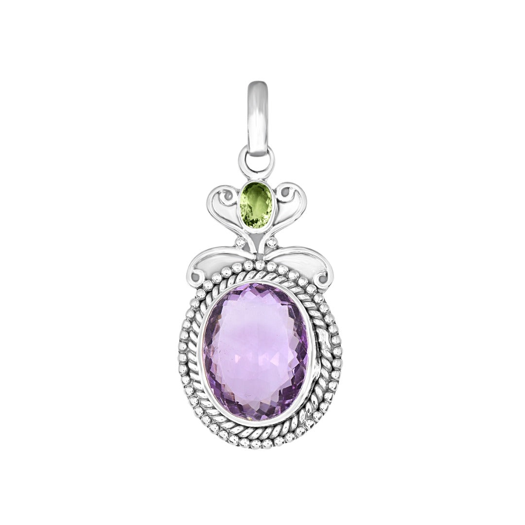 Moldavite Amethyst Sterling Silver Faceted Pendant  ( 64 )