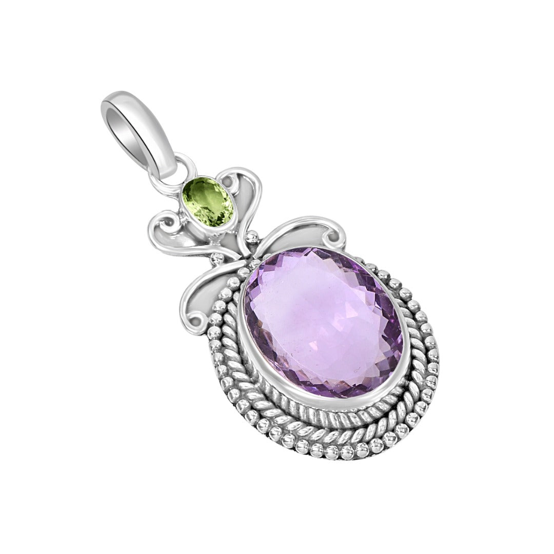 Moldavite Amethyst Sterling Silver Faceted Pendant  ( 64 )