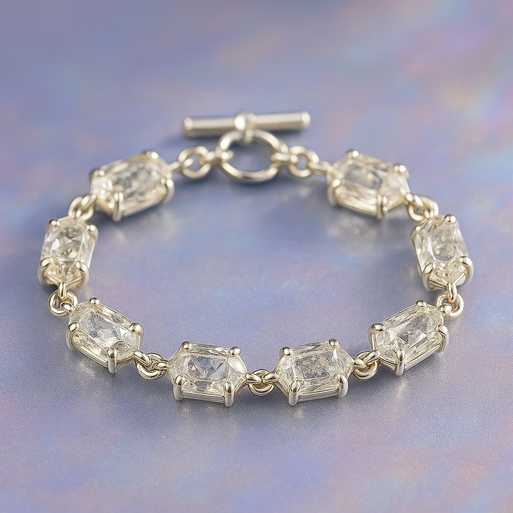 Herkimer Diamond Sterling Silver T Bar Bracelet  ( HT1 )