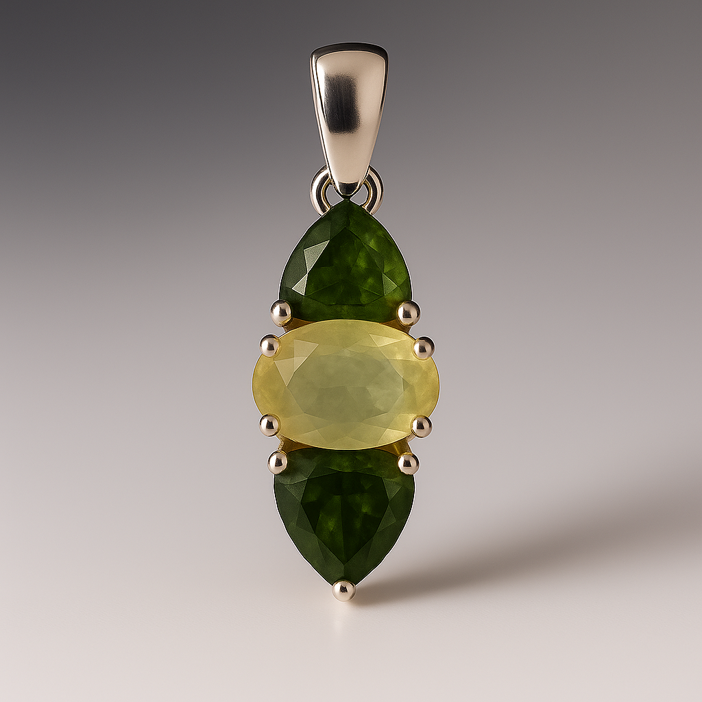 Moldavite Libyan Desert Glass Trillion Silver Pendant ( MLT1  )