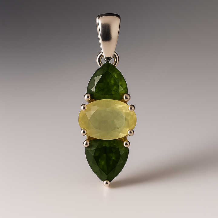 Moldavite Libyan Desert Glass Trillion Silver Pendant ( MLT1  )