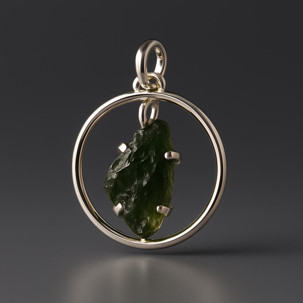 Moldavite Sterling Silver Circle Style Tektite Pendant