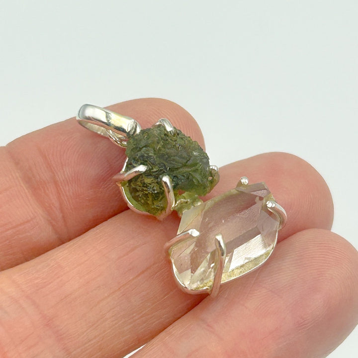 Moldavite Herkimer Diamond Sterling Silver Pendant  ( 11 )