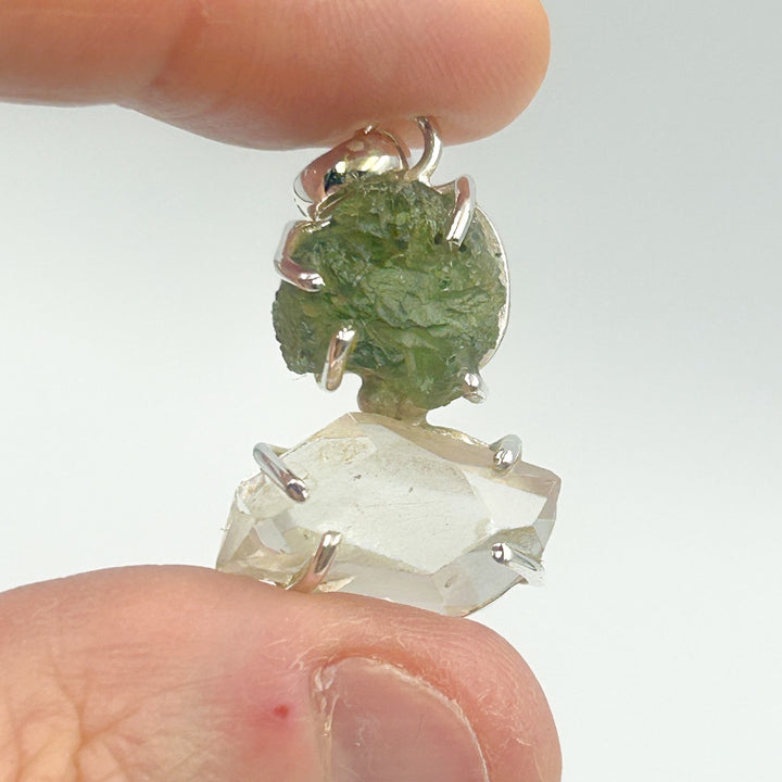 Moldavite Herkimer Diamond Sterling Silver Pendant  ( 11 )