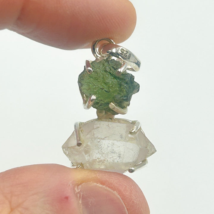 Moldavite Herkimer Diamond Sterling Silver Pendant  ( 11 )