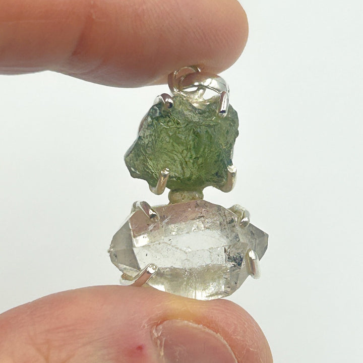 Moldavite Herkimer Diamond Sterling Silver Pendant  ( 12 )