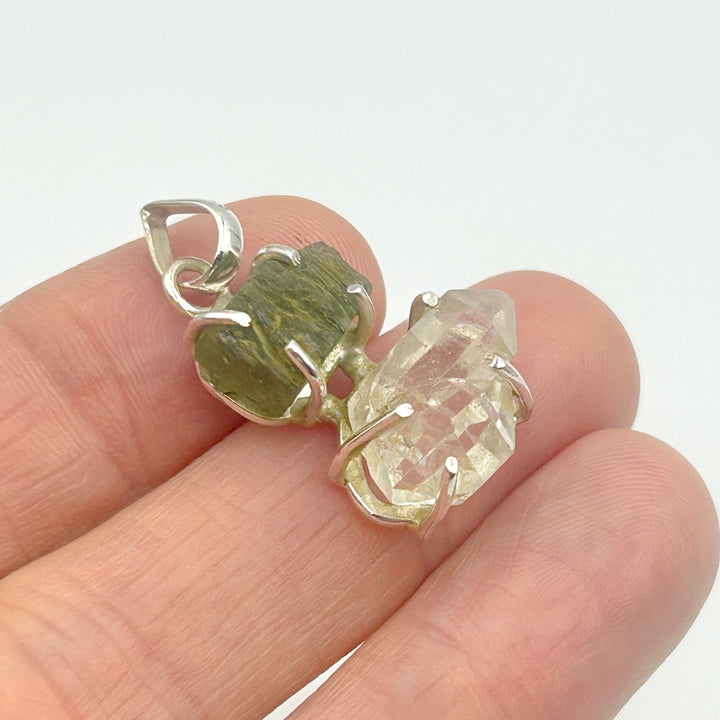 Moldavite Herkimer Diamond Sterling Silver Pendant  ( 13 )
