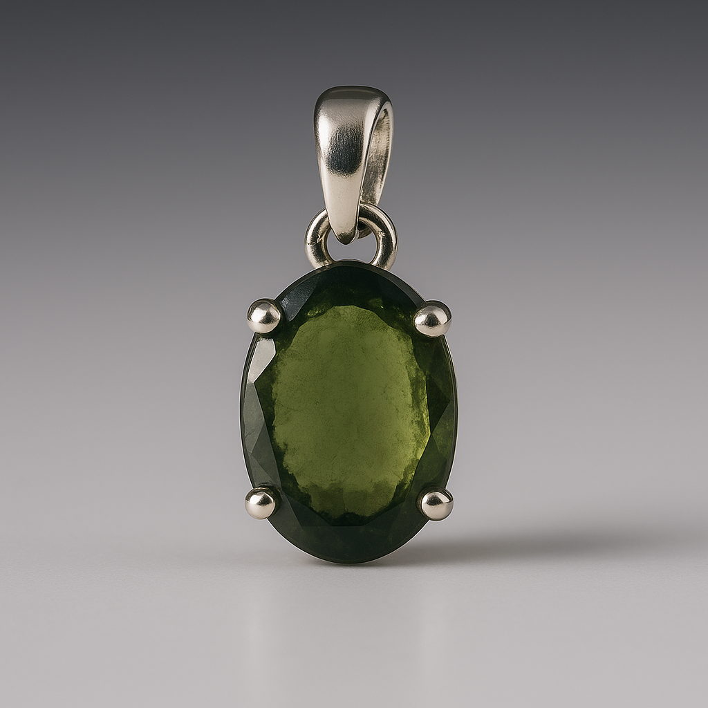 Moldavite Faceted Tektite Sterling Silver Pendant ( MFP )