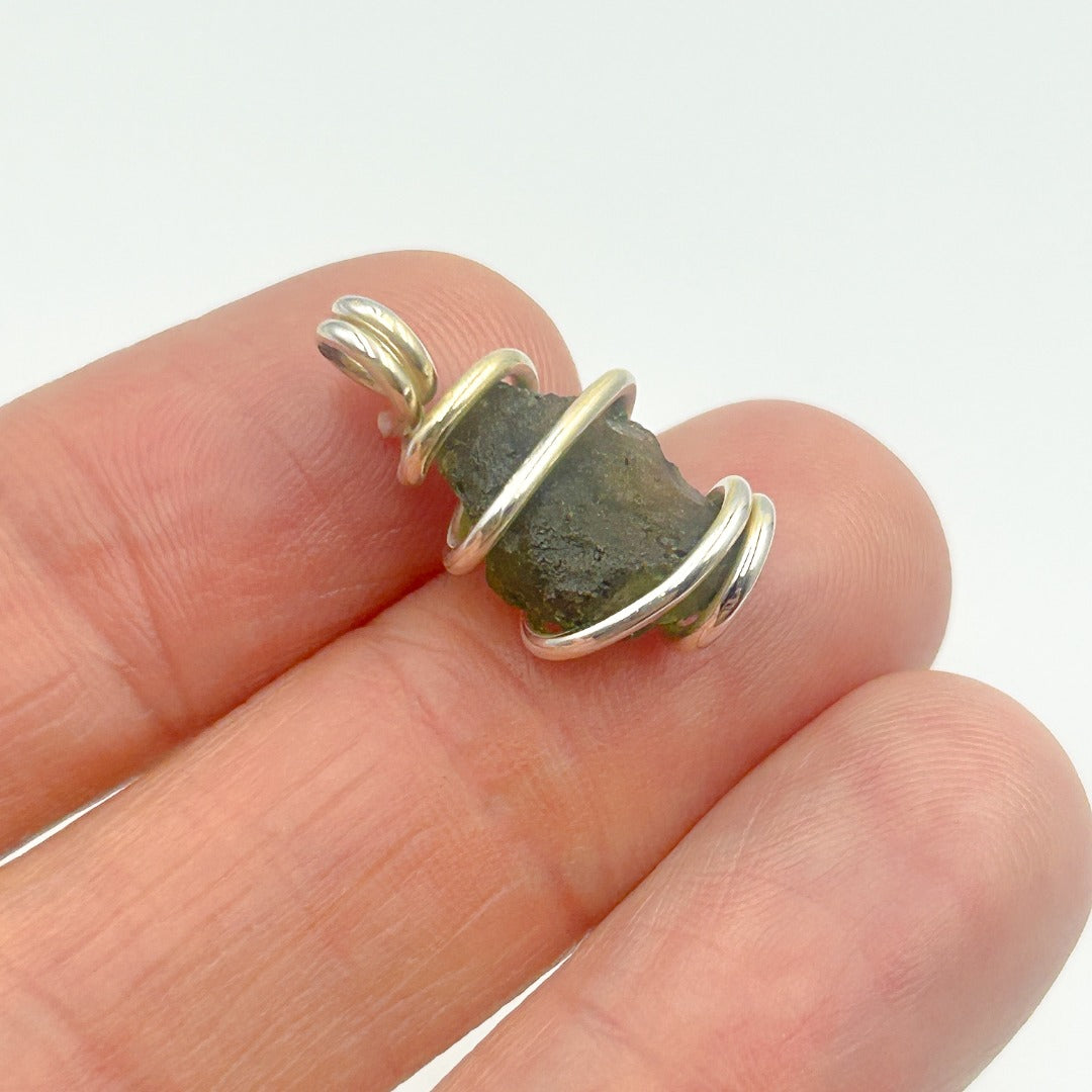 Moldavite Wire Wrap Sterling Silver Pendant ( 10 )