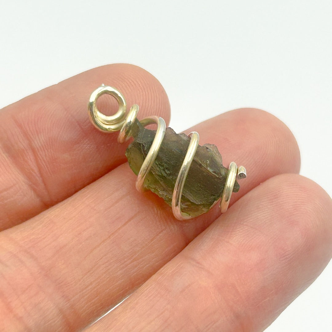 Moldavite Wire Wrap Sterling Silver Pendant ( 11 )