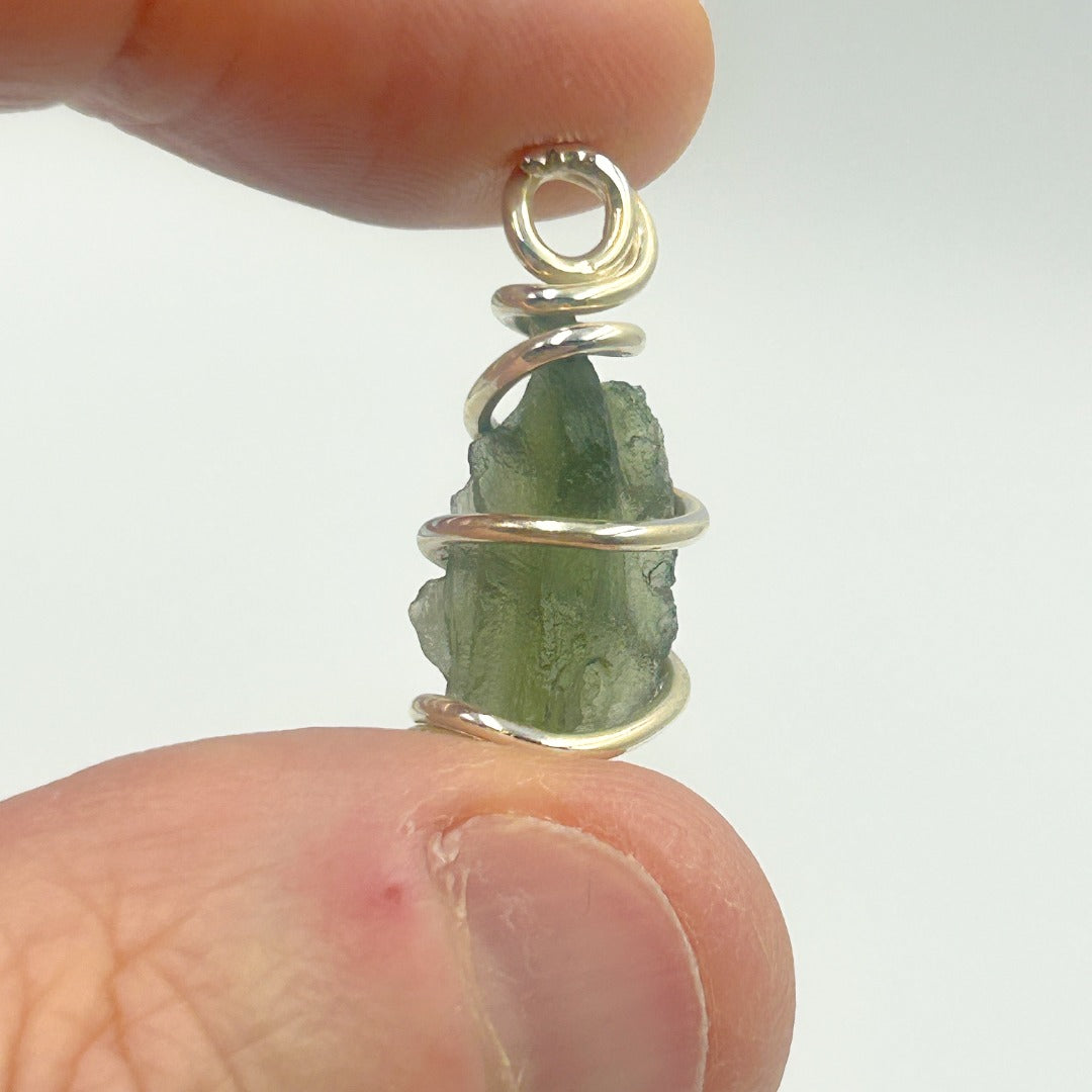 Moldavite Wire Wrap Sterling Silver Pendant ( 11 )