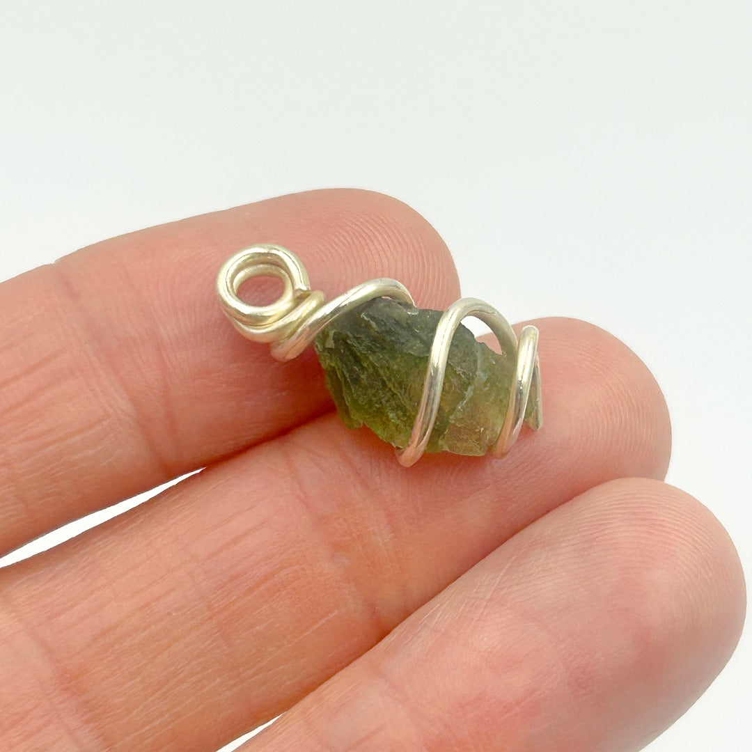 Moldavite Wire Wrap Sterling Silver Pendant ( 12 )