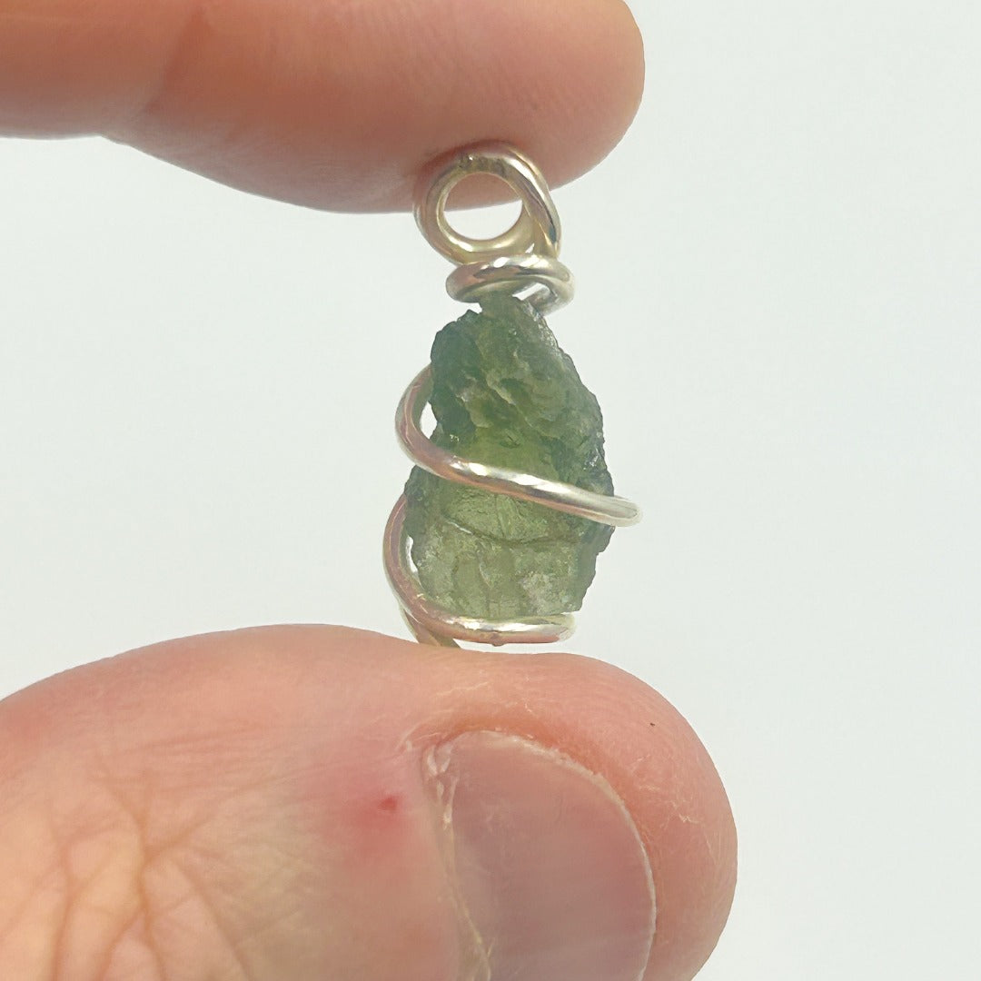 Moldavite Wire Wrap Sterling Silver Pendant ( 12 )