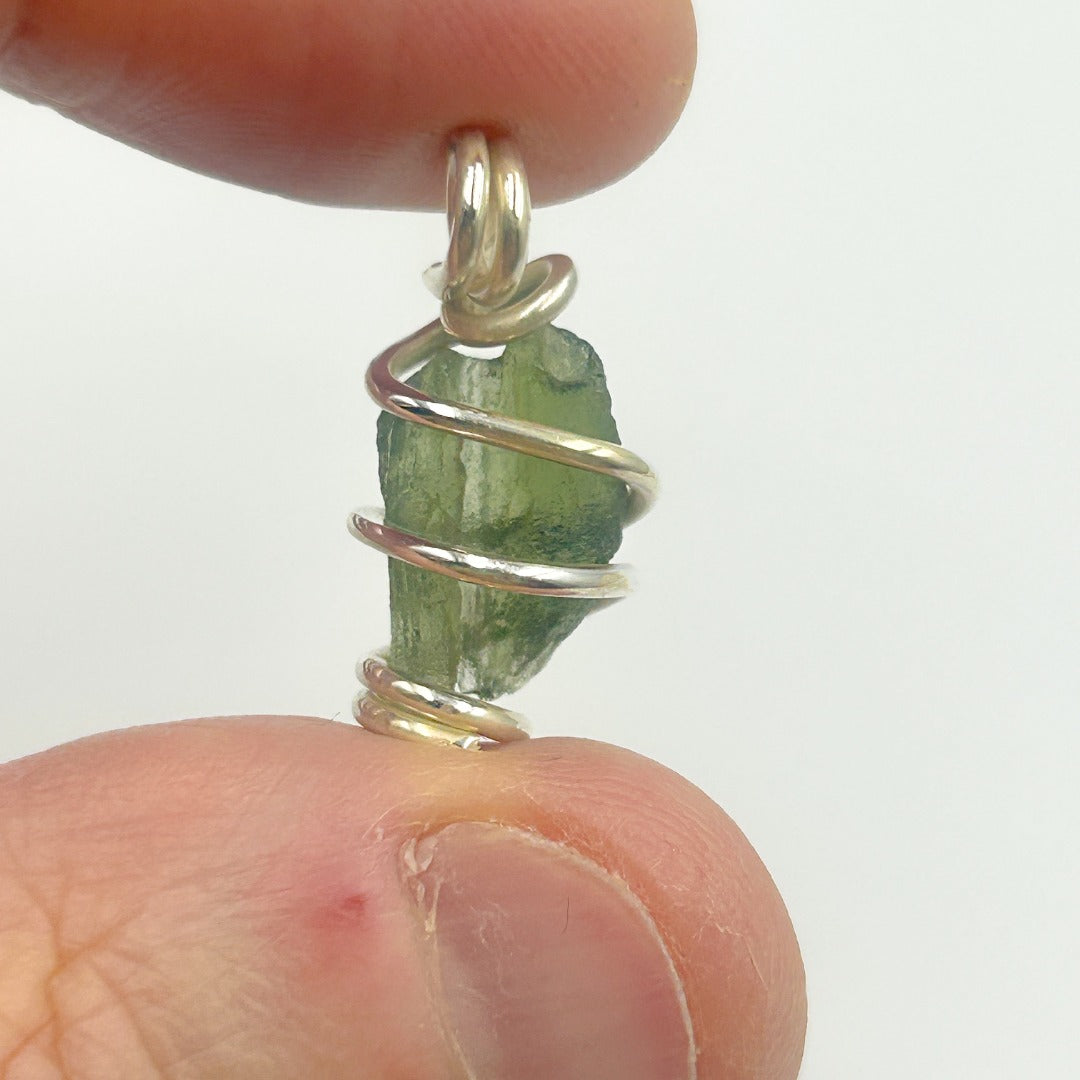 Moldavite Wire Wrap Sterling Silver Pendant ( 13 )