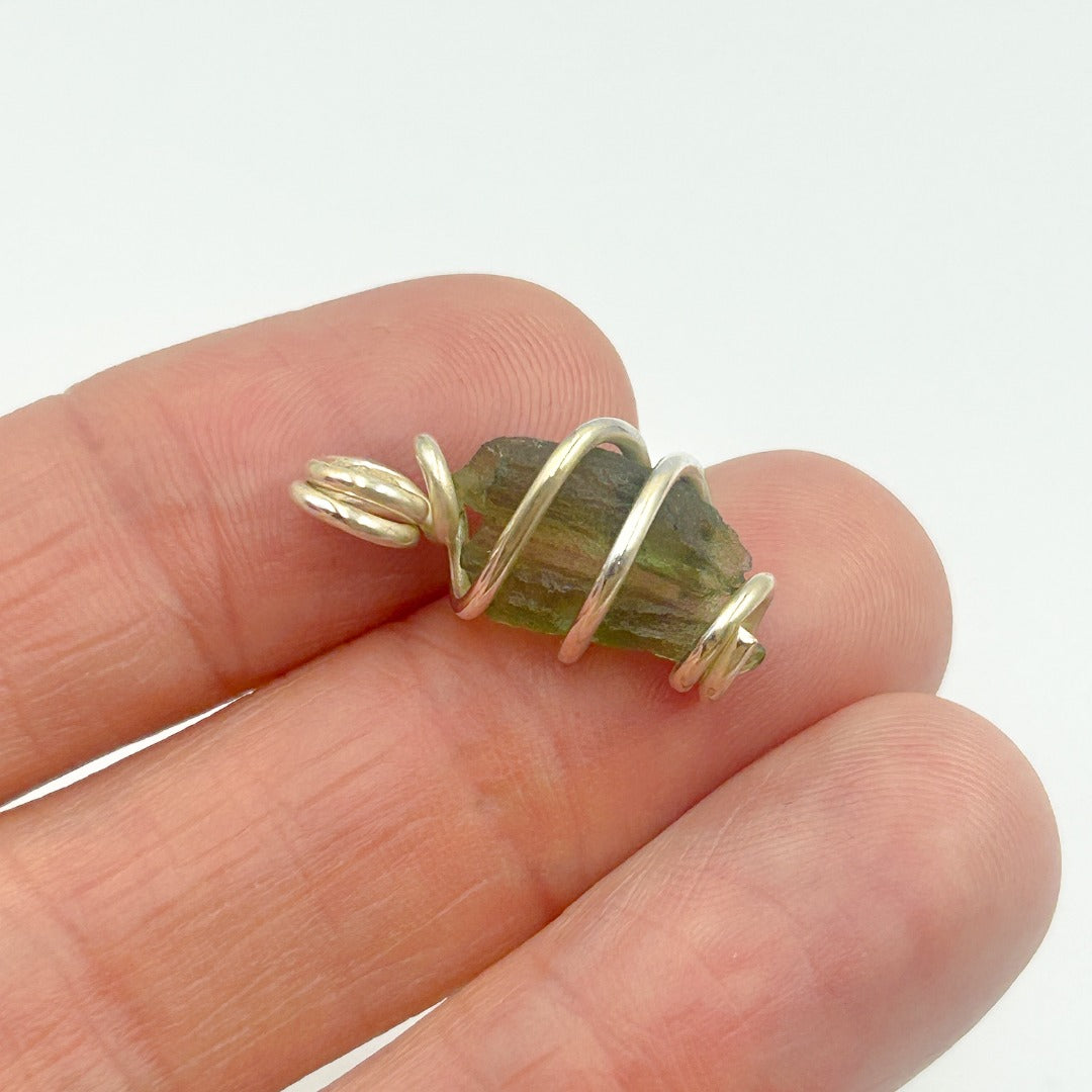 Moldavite Wire Wrap Sterling Silver Pendant ( 13 )