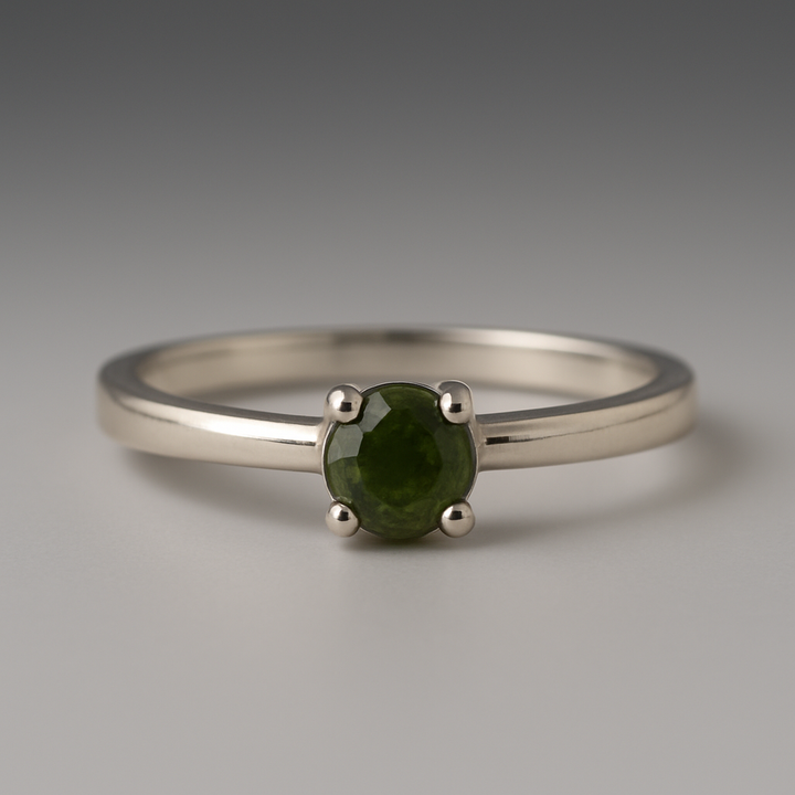 Moldavite 4mm Round Sterling Silver Ring Size 7