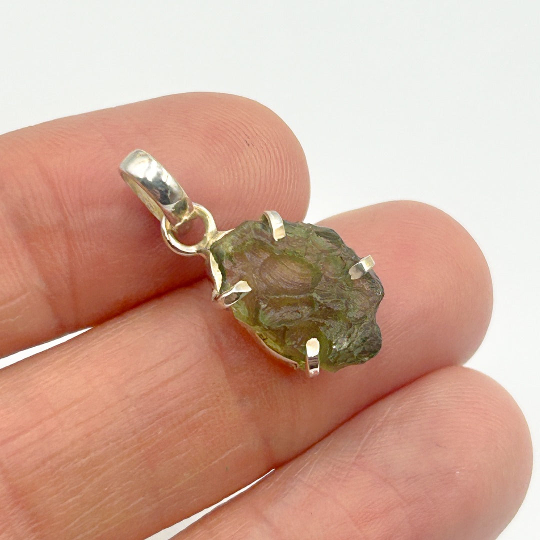 Moldavite Natural Tektite Sterling Silver Pendant ( 14 )