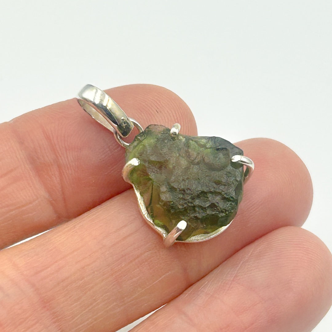 Moldavite Natural Tektite Sterling Silver Pendant ( 15 )