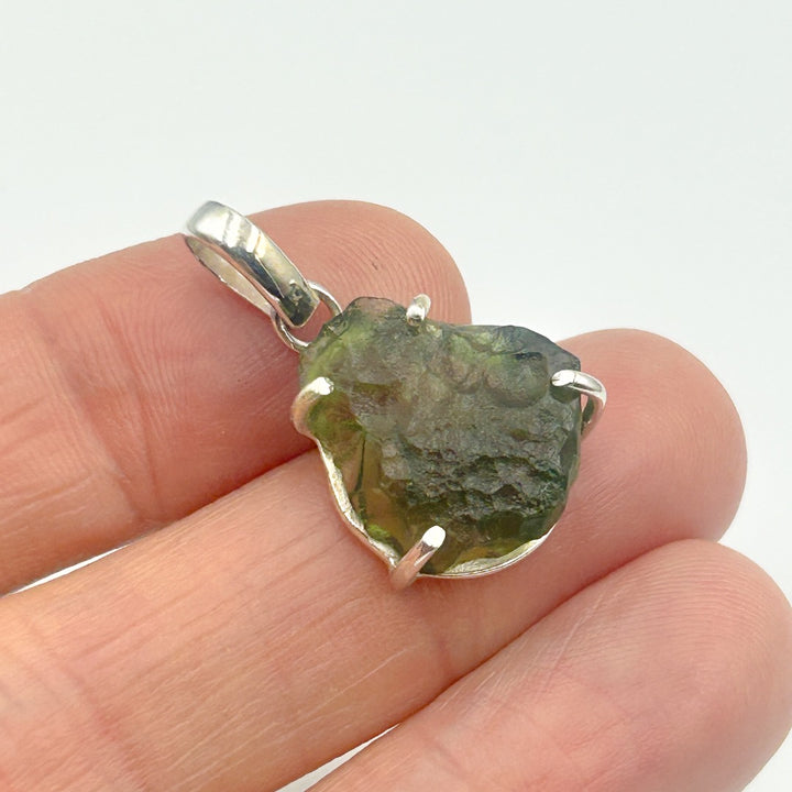 Moldavite Natural Tektite Sterling Silver Pendant ( 15 )