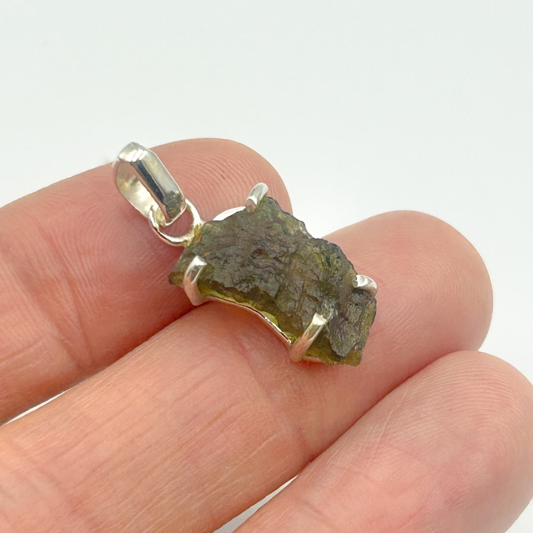 Moldavite Natural Tektite Sterling Silver Pendant ( 16 )