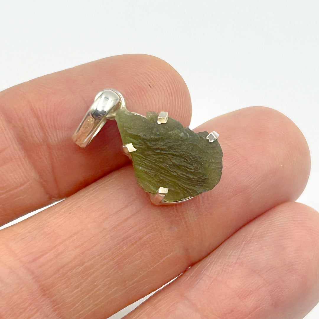 Moldavite Natural Tektite Sterling Silver Pendant ( 17 )