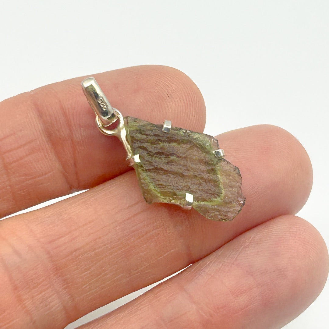 Moldavite Natural Tektite Sterling Silver Pendant ( 18 )