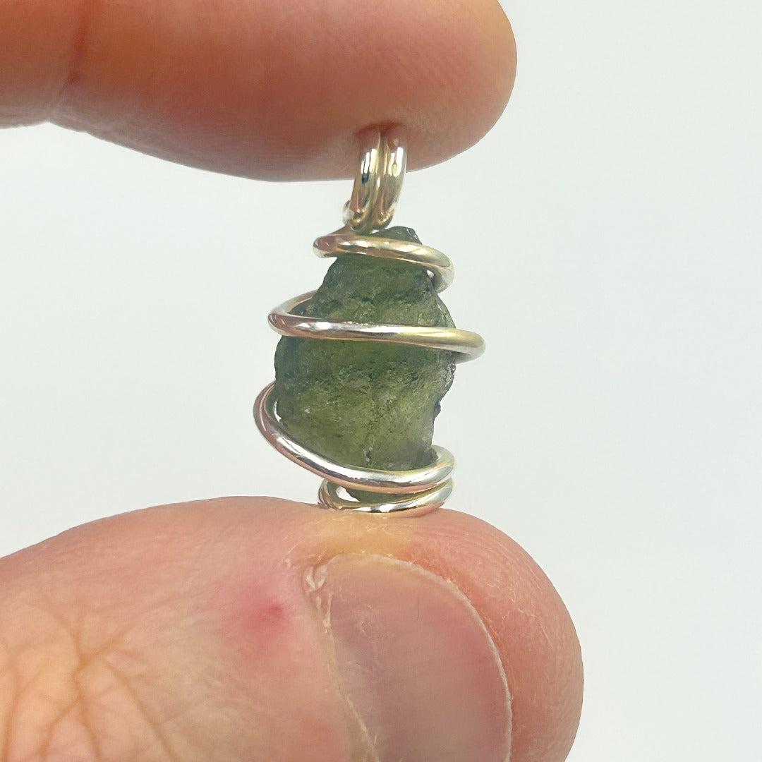 Moldavite Wire Wrap Sterling Silver Pendant ( MWR ) - Crystal Nation LTD