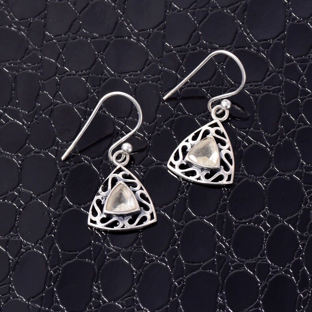 Libyan Desert Glass Sterling Silver Trillion Earrings  ( E9 )