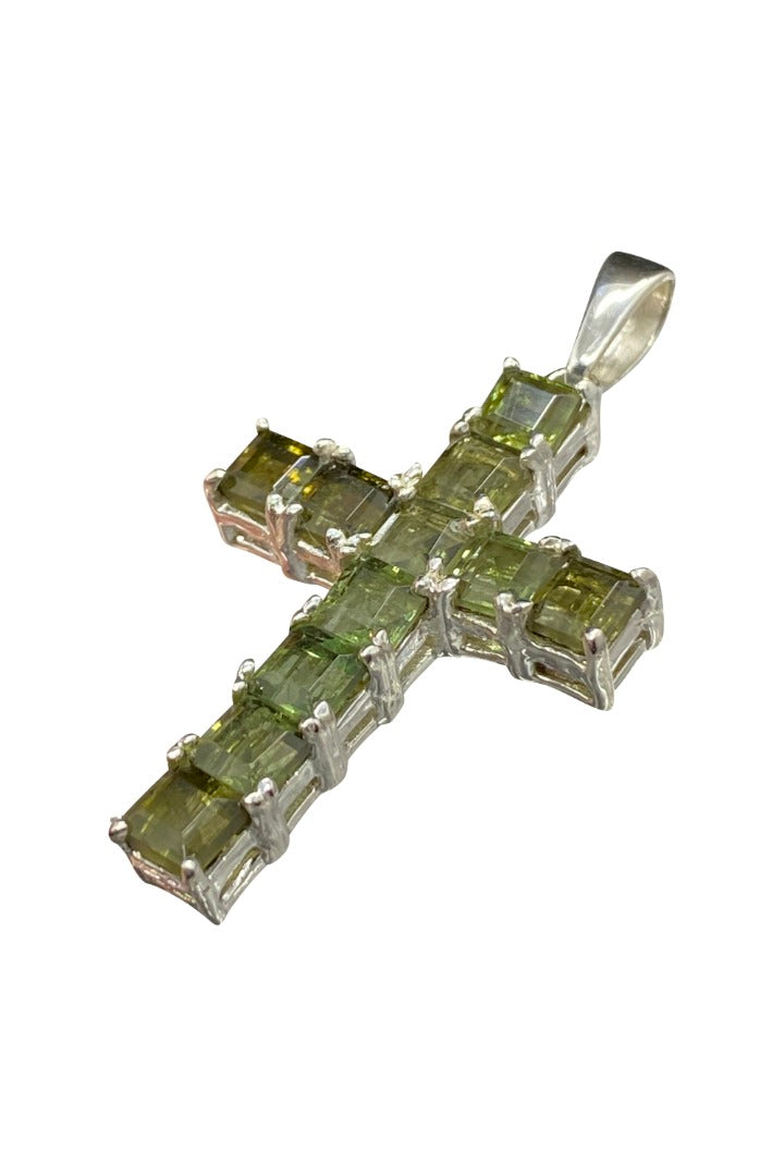 Moldavite Sterling Silver Cross Pendant ~ Transformational Stone (399484)